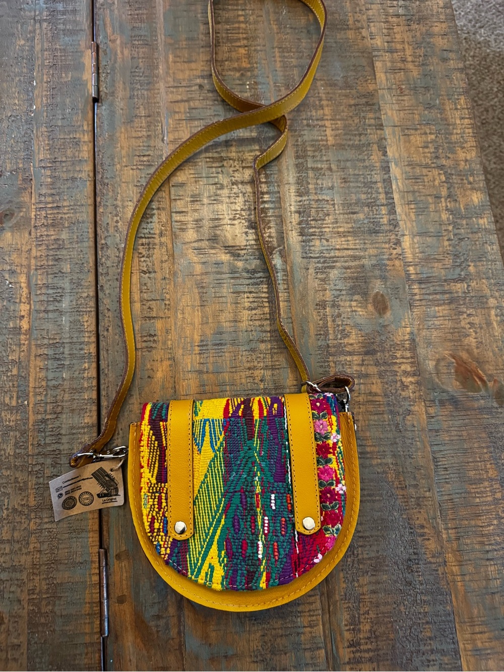 Yellow Leather Multicolor Woven Crossbody Bag - Women